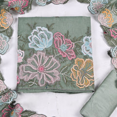 Mul Cotton Pista Green Unstitched Suit
