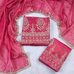 Shimmer Red Unstitched Lehenga Suit