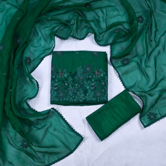 Organza Green Unstitched Suit