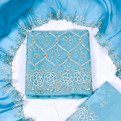 Glass Tissue Ferozi Unstitched Lehenga Suit