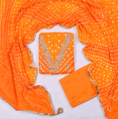 Muslin Orange Unstitched Suit