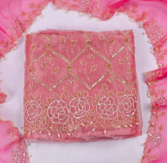 Glass Organza Pink Unstitched Suit
