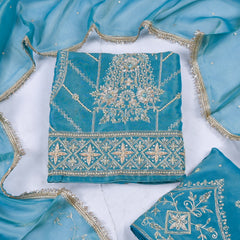 Shimmer Ferozi Unstitched Lehenga Suit
