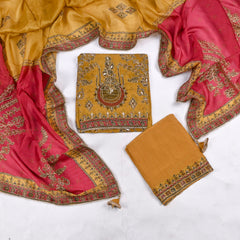 Organza Mustard Yellow Unstitched Suit