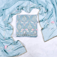 Shimmer Ice Blue Unstitched Suit