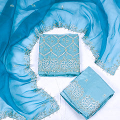 Glass Tissue Ferozi Unstitched Lehenga Suit