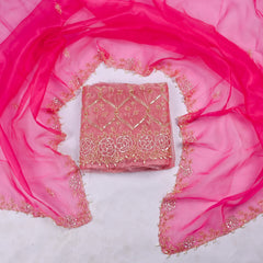 Glass Organza Pink Unstitched Suit