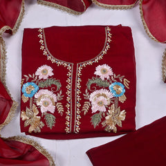 Organza Brown Unstitched Suit