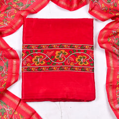 Maheshwari Cotton Red Unstitched Suit