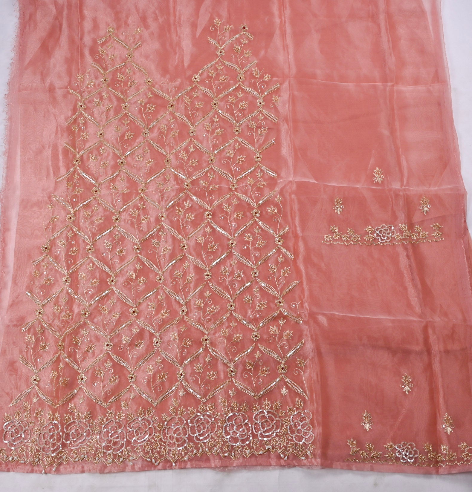 Glass Organza Peach Unstitched Suit
