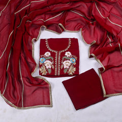 Organza Brown Unstitched Suit