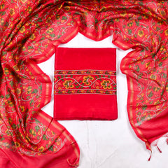 Maheshwari Cotton Red Unstitched Suit