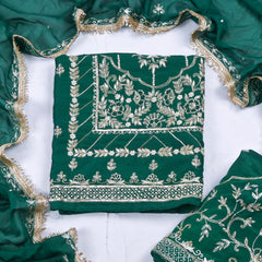 Khadi Green Unstitched Lehenga Suit