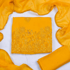 Organza Yellow Unstitched Suit