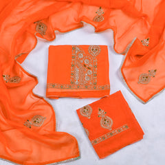 Organza Orange Unstitched Suit