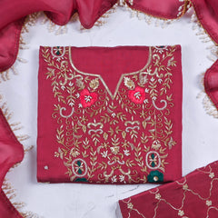 Organza Maroon Unstitched Suit