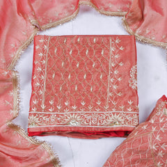 Shimmer Rust Unstitched Lehenga Suit