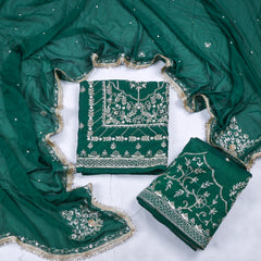 Khadi Green Unstitched Lehenga Suit