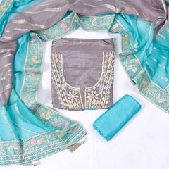 Silk Organza Double Shade Unstitched Suit