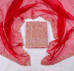 Glass Organza Peach Unstitched Suit