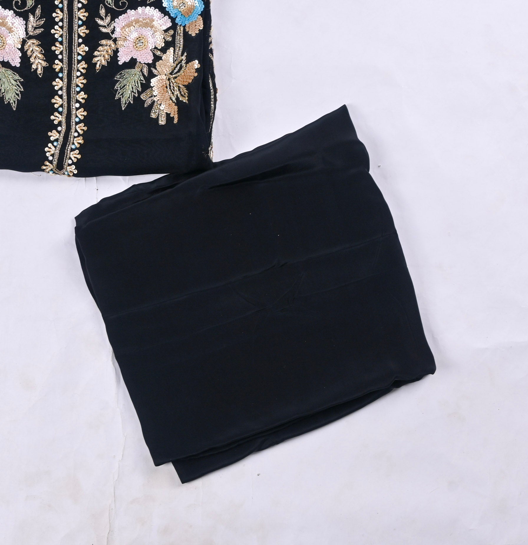 Organza Black Unstitched Suit