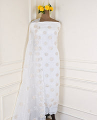 Organza White Unstitched Suit