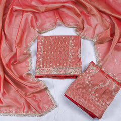 Shimmer Rust Unstitched Lehenga Suit