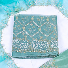 Glass Tissue Pista Green Unstitched Lehenga Suit