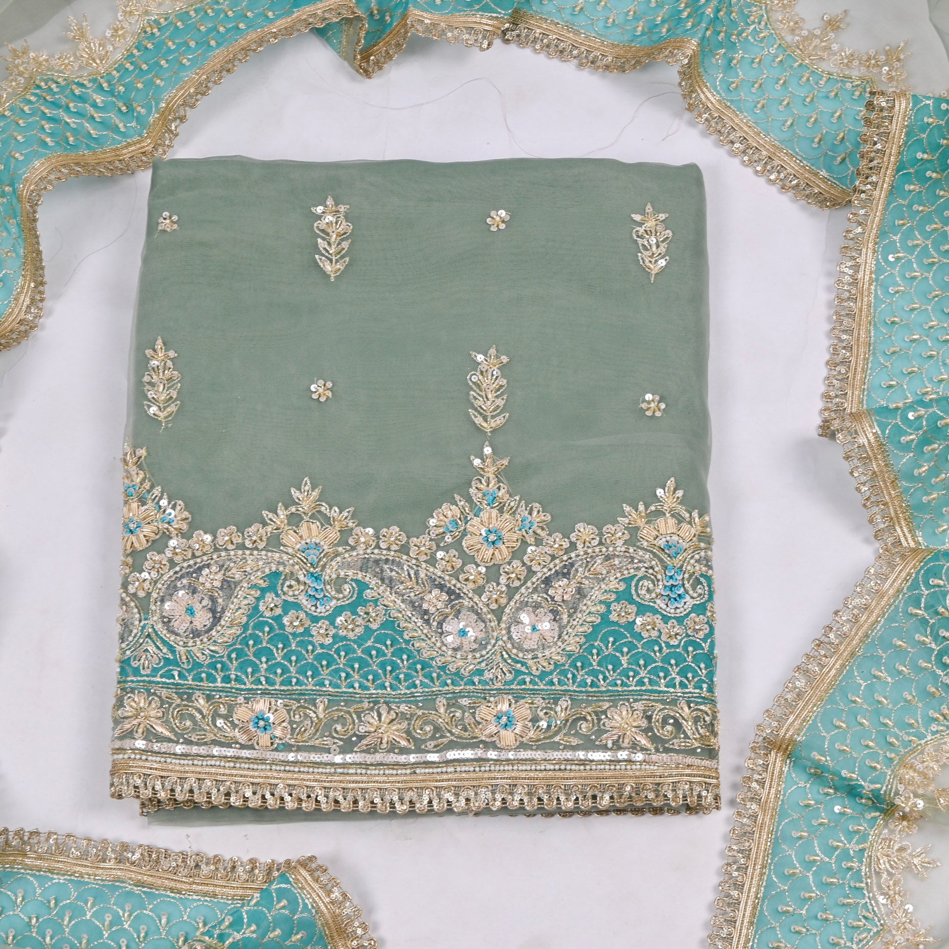 Glass Pastel Green Unstitched Suit