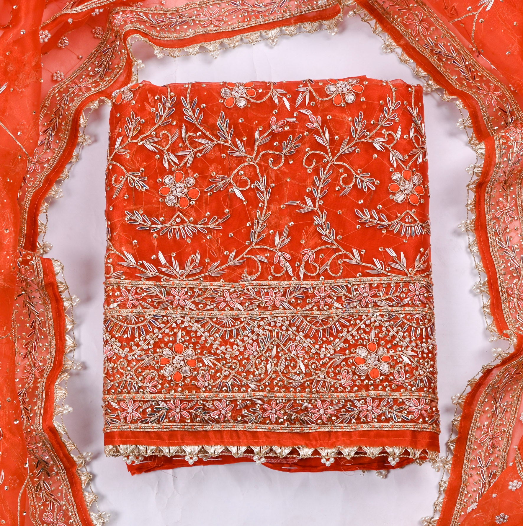 Glass Shimmer Orange Unstitched Suit