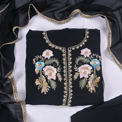 Organza Black Unstitched Suit