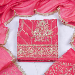 Shimmer Pink Unstitched Lehenga Suit