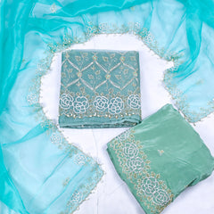 Glass Tissue Pista Green Unstitched Lehenga Suit