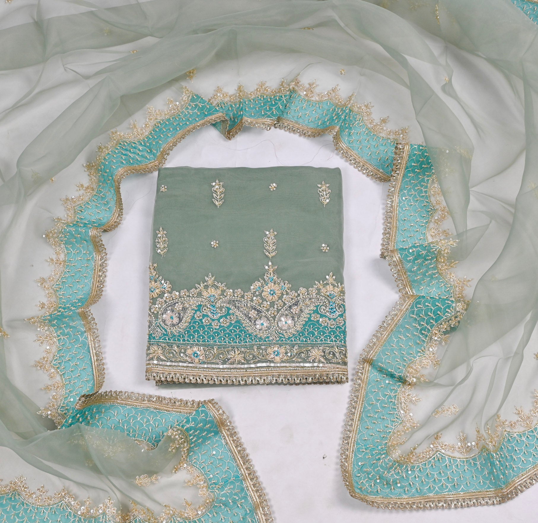 Glass Pastel Green Unstitched Suit