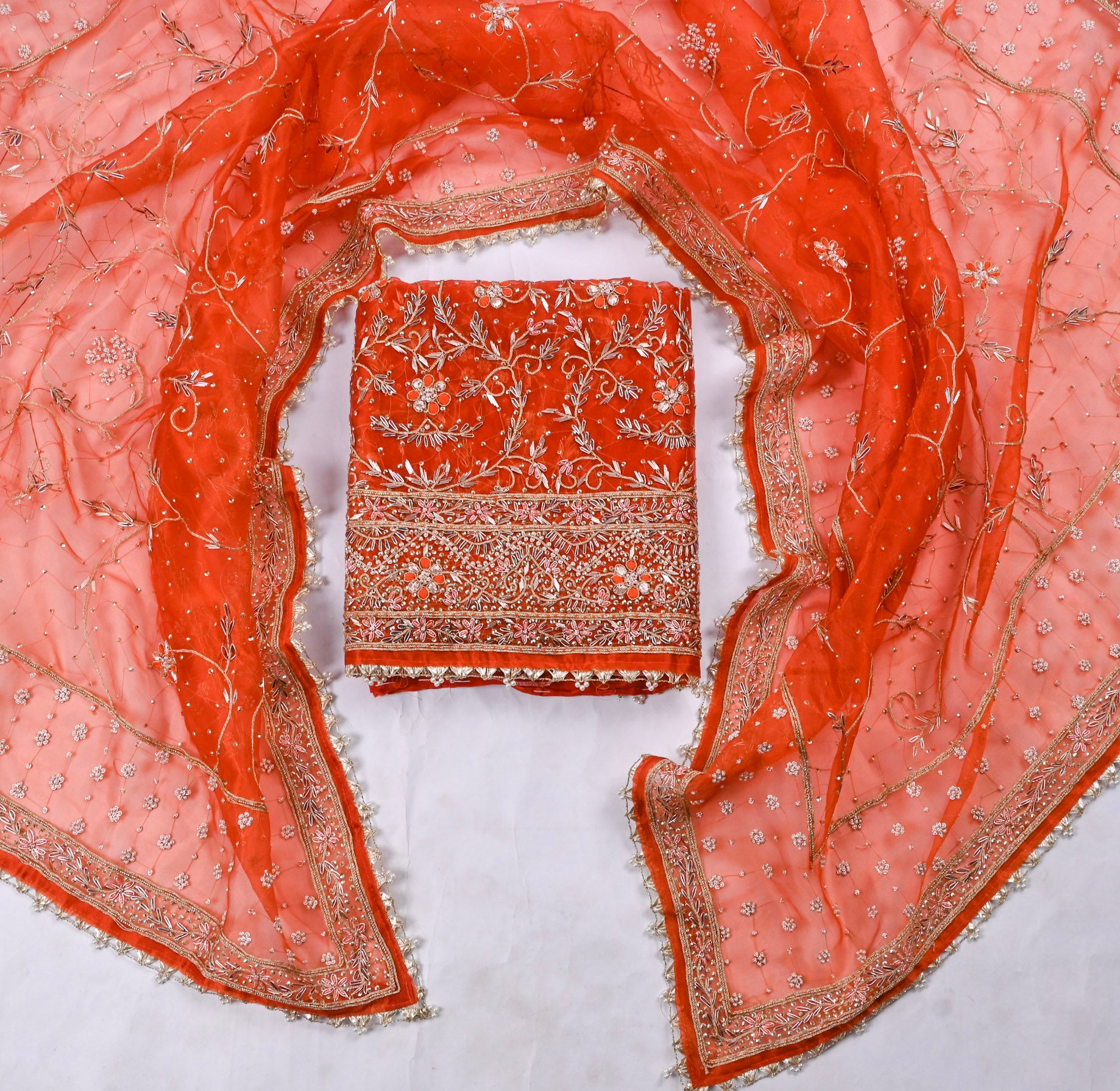 Glass Shimmer Orange Unstitched Suit