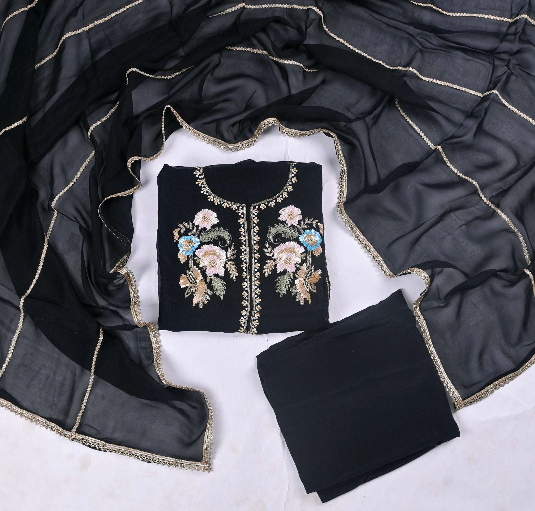 Organza Black Unstitched Suit
