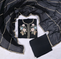 Organza Black Unstitched Suit