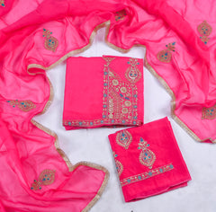 Organza Pink Unstitched Suit