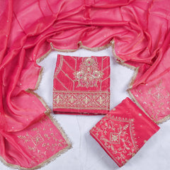 Shimmer Pink Unstitched Lehenga Suit