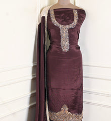 Silk Brown Unstitched Suit