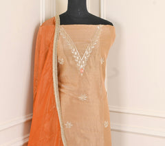 Glass Shimmer Beige Orange Unstitched Suit
