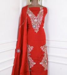 Organza Rust Unstitched Suit