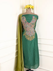 Organza Silk Green Unstitched Suit