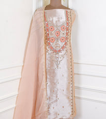 Brocade Beige Unstitched Suit