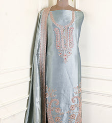 Giraffe Silk Silver Unstitched Suit