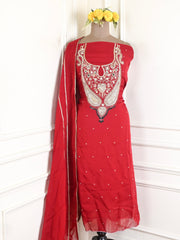 Organza Maroon Unstitched Suit