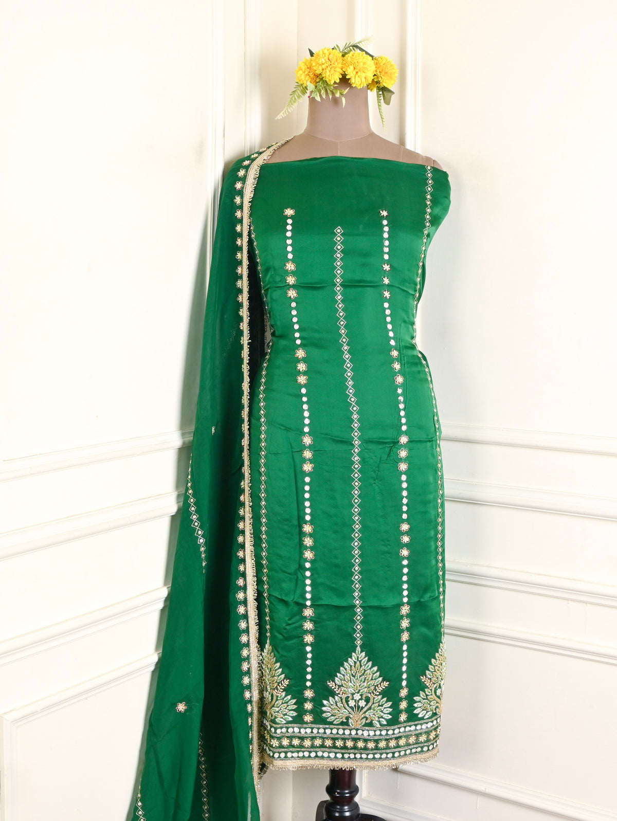 Organza Silk Green Unstitched Suit