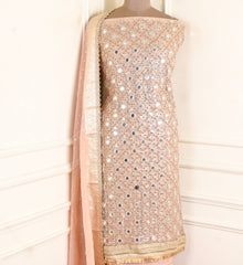 Net Beige Unstitched Suit