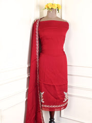Twill Organza Maroon Unstitched Suit