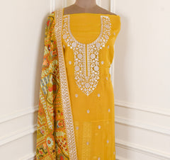 Organza Yellow Unstitched Suit